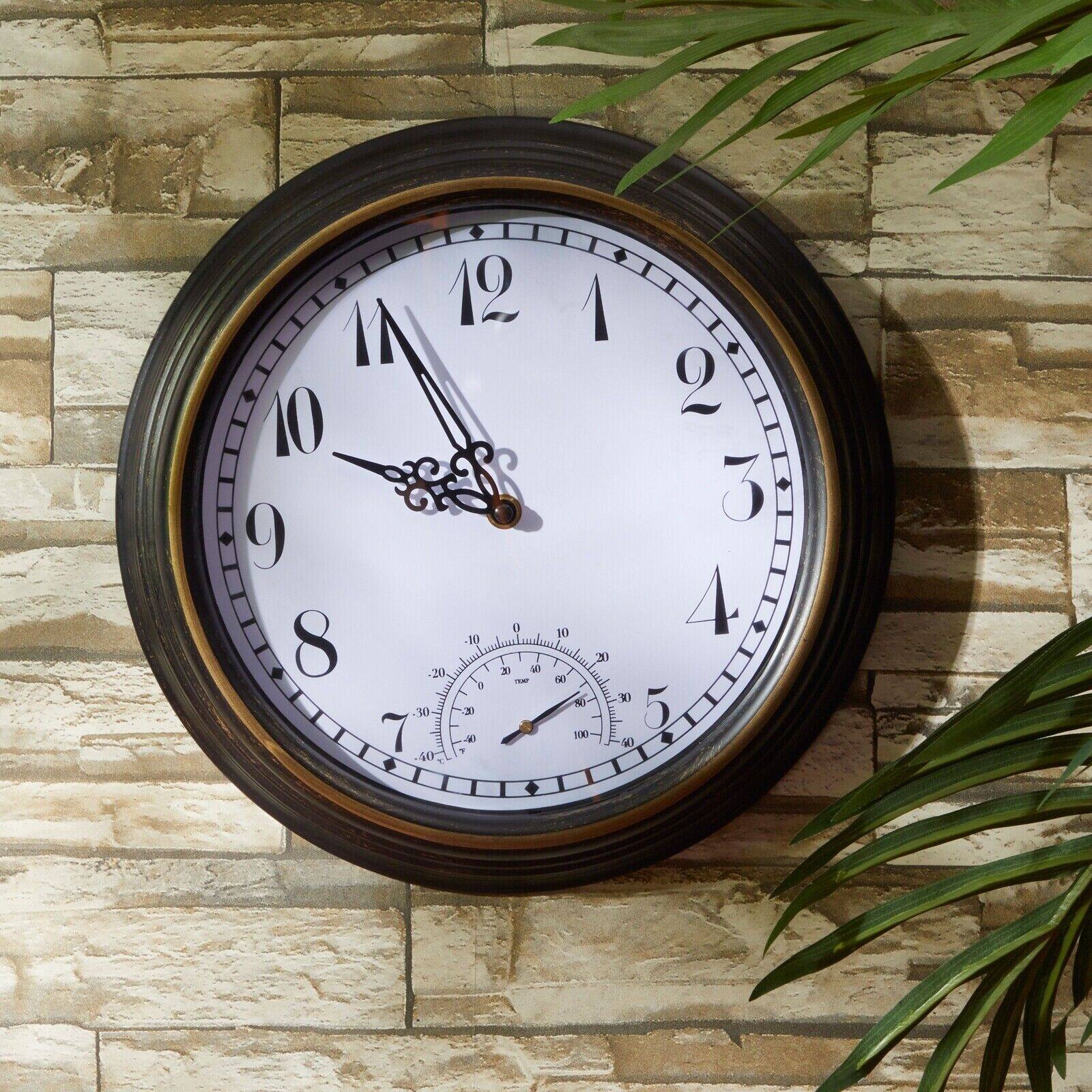 Outdoor Clock and Temperature Gauge Black 12" On Sale Bed Bath & Beyond 40690736